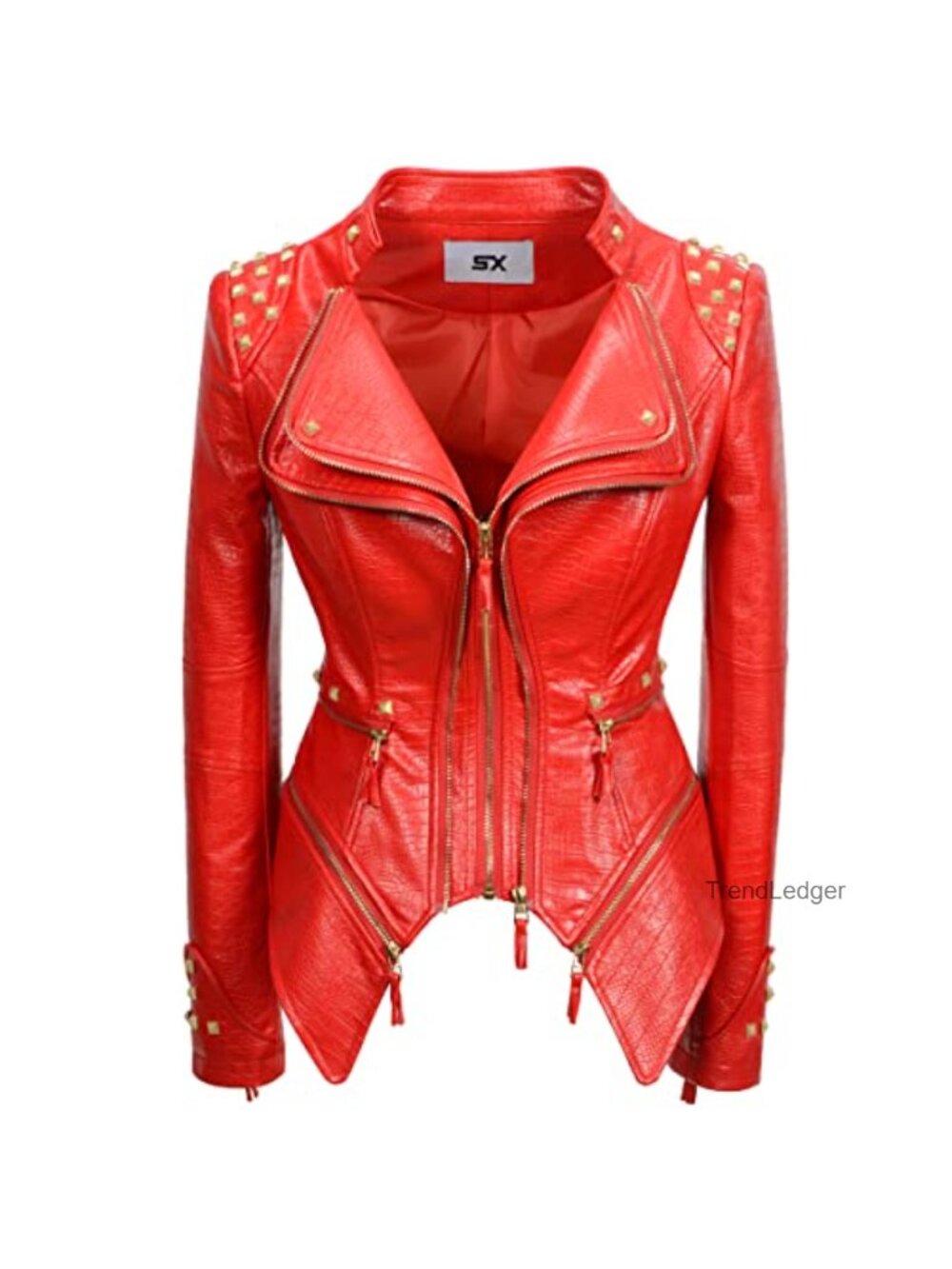 Punk Studded Faux-alligator Pattern PU Leather Jacket Moto Biker Coat